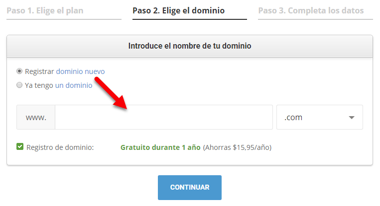Eligiendo un dominio en SiteGround