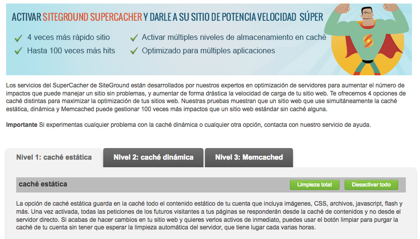 Configuración plugin SuperCacher de SiteGround